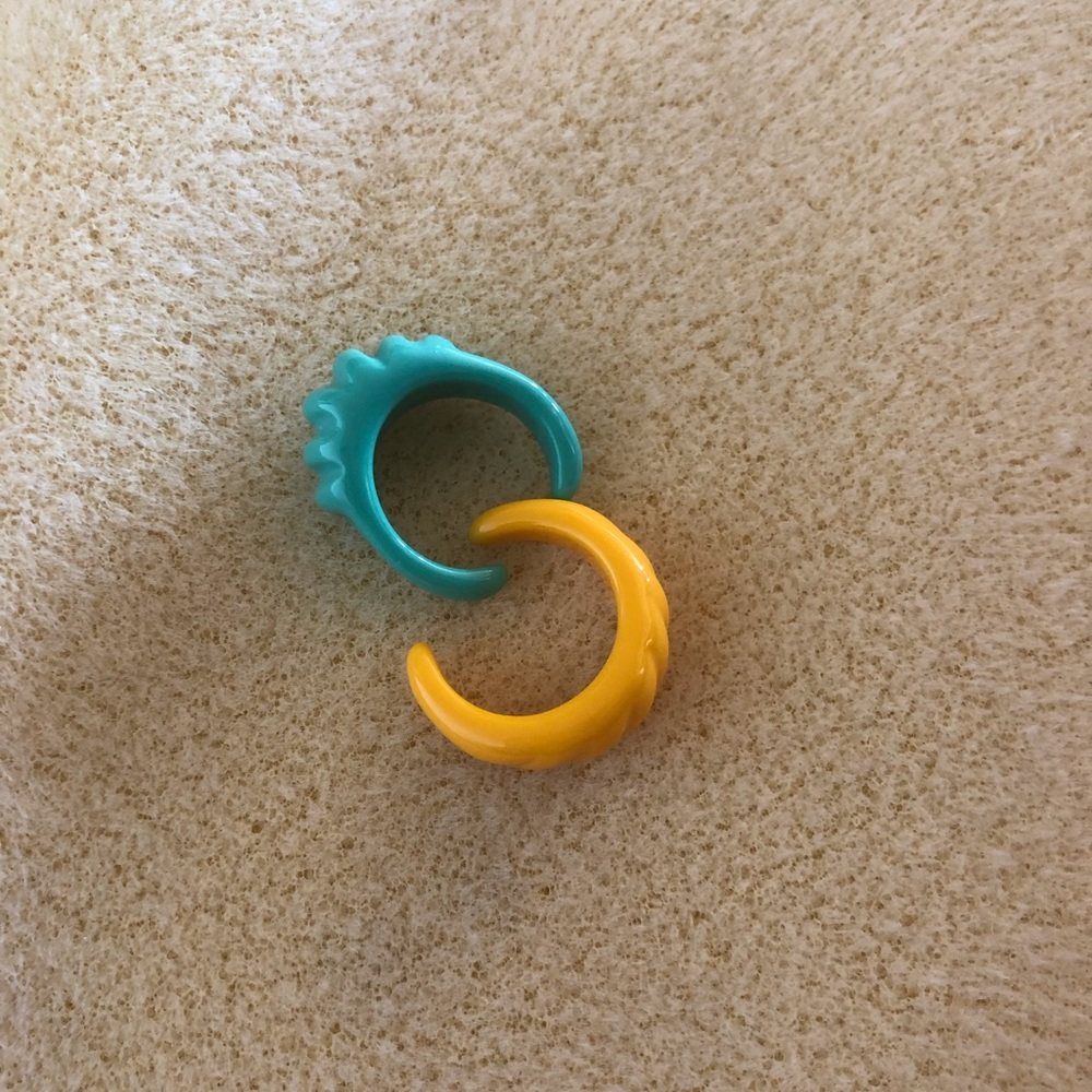Yellow and blue chunky plastic rings
